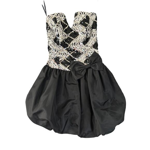 Vintage Jessica McClintock Gunne Sax Sequin Corset Bubble Hem Bow  Dress 3/4 - Picture 11 of 11